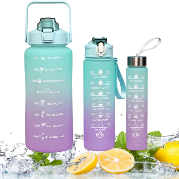 Water Bottles Set of 3, 2000ml+900ml+500ml BPA Free Motivational Sports Water Bottle